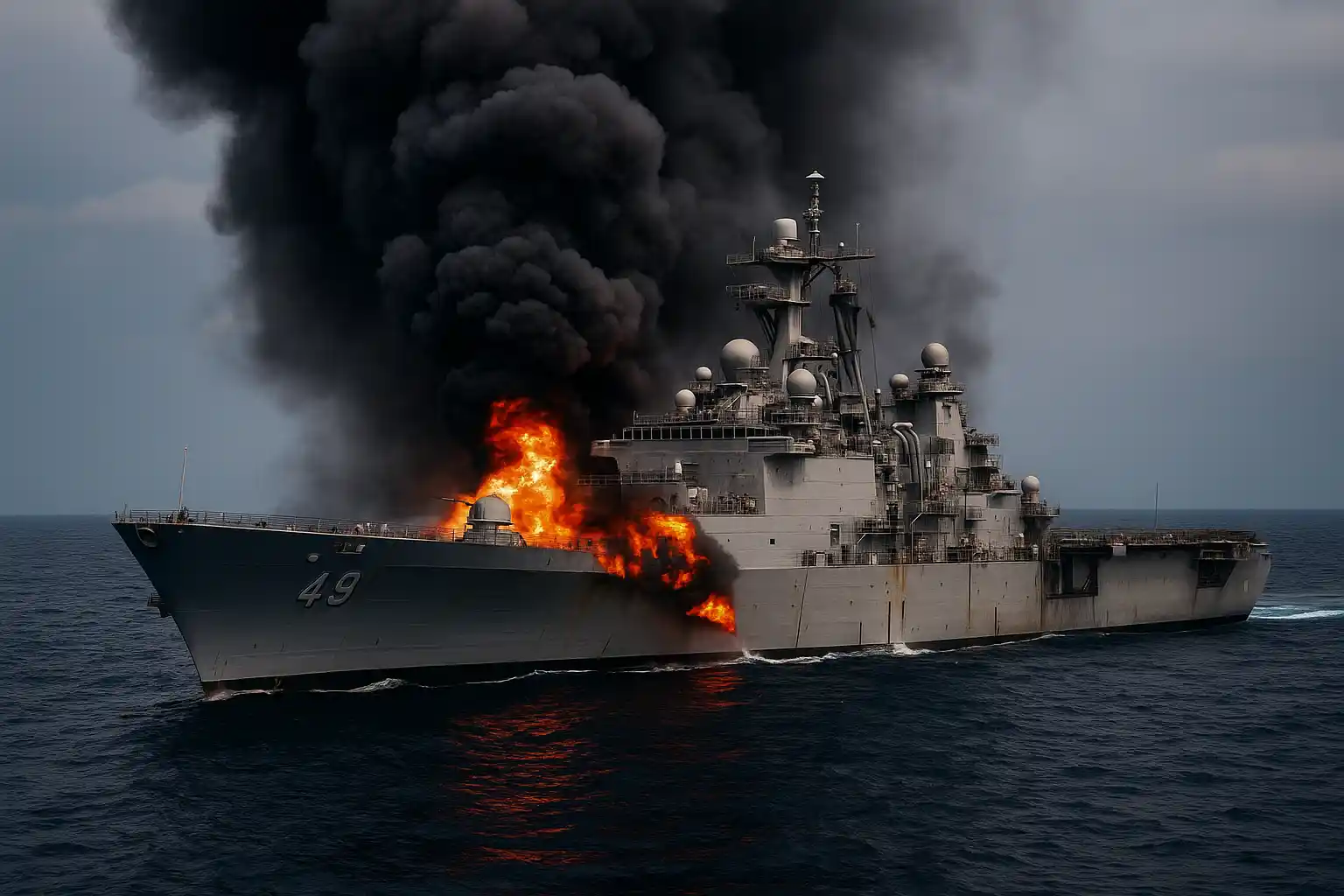 Kapal perang as terbakar di jepang, dua pelaut luka